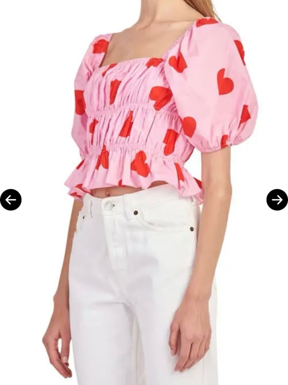 English Factory Pink Crop Top with Red Heart Print